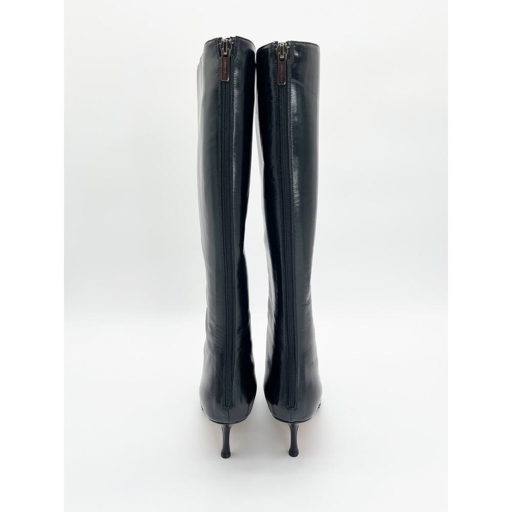 Jimmy Choo Vintage Peony Black Leather Pointed Toe Knee High Heeled Boots IT 38 - Picture 8 of 13